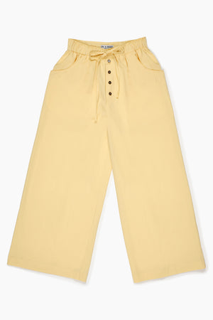 Du & Berry Cotton Palazzo Pants in Yellow with wide legs and buttoned front detail