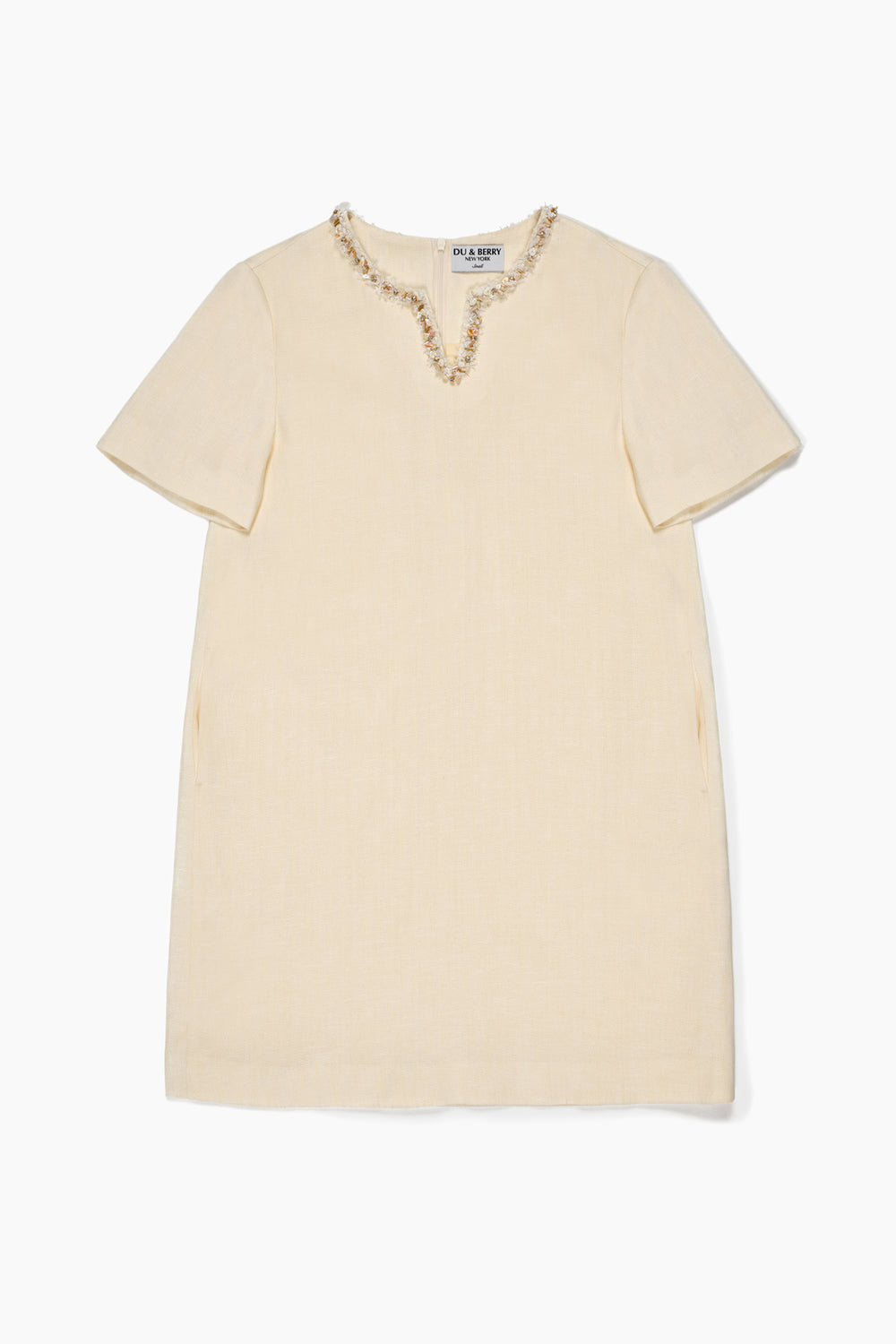 Du & Berry Beige Split Neck Linen Dress short sleeve casual summer outfit