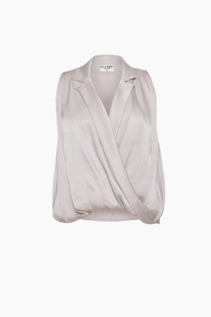 Du & Berry grey twist collared top sleeveless elegant draped front design