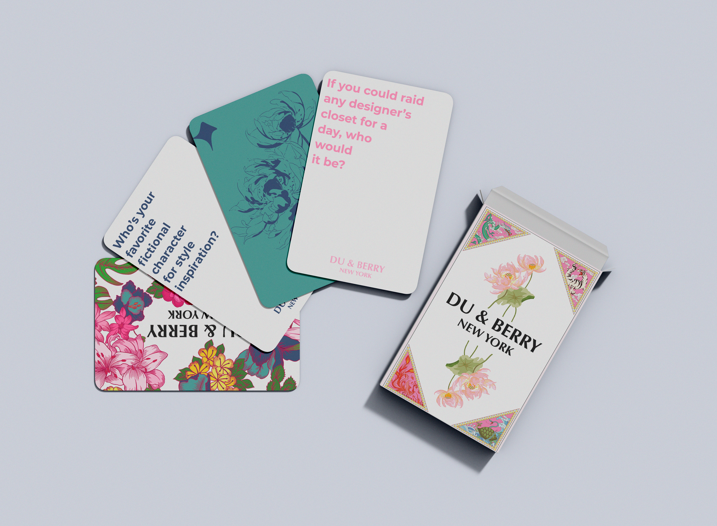 Du & Berry printable conversation starter cards for Friendsgiving with floral designs and colorful questions