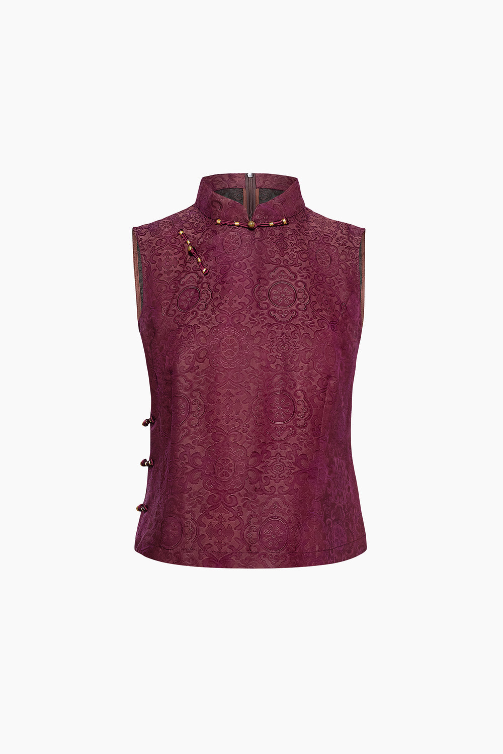 Jacquard Mulberry Silk Vest in Burgundy - Du & Berry