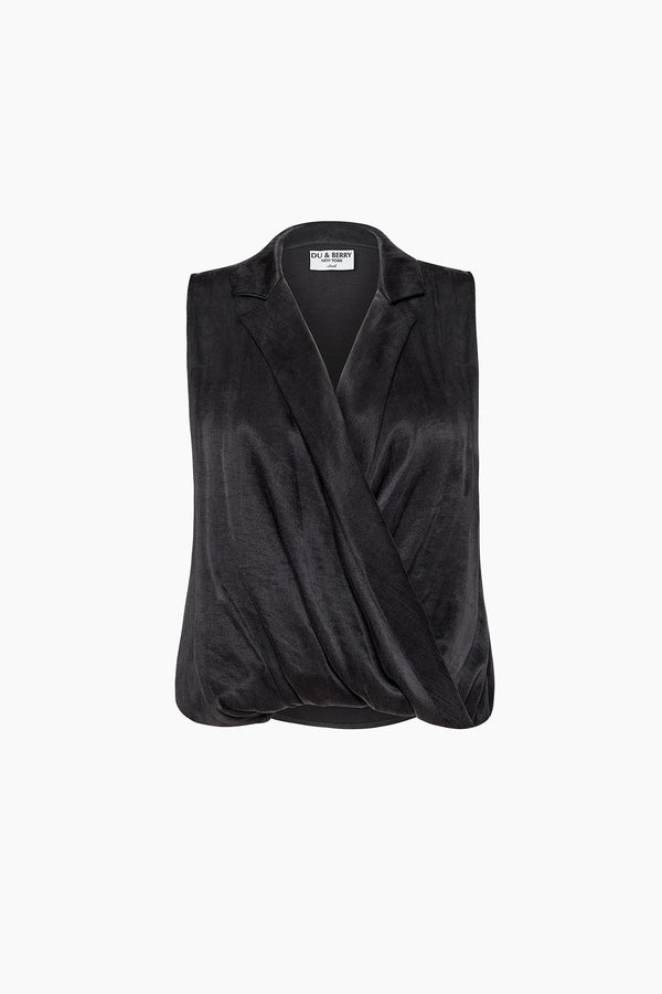 Solara Twist Collared Top in Black - Du & Berry