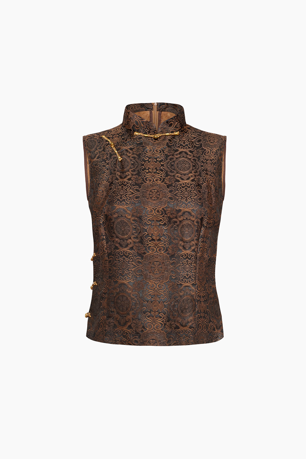 Jacquard Mulberry Silk Vest in Umber Brown - Du & Berry