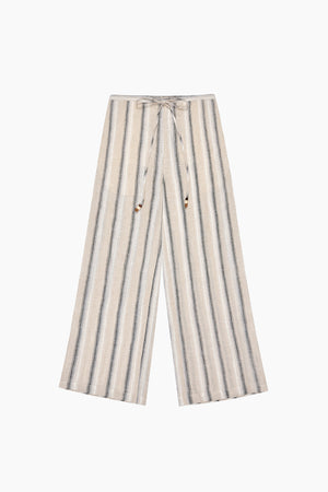 Erin Linen Wide Leg Stripe Pants in Beige - Du & Berry