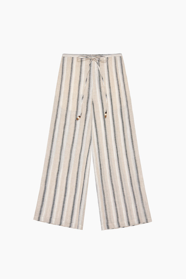 Erin Linen Wide Leg Stripe Pants in Beige - Du & Berry