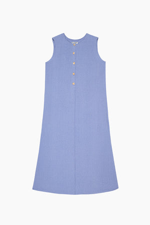 Drift Linen Button Midi Dress in Slate Blue - Du & Berry