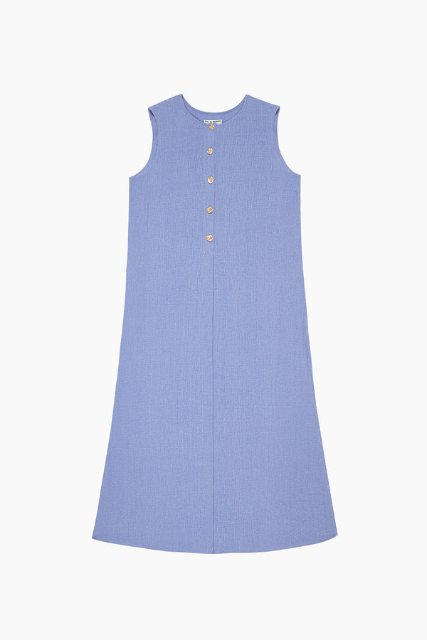 Drift Linen Button Midi Dress in Slate Blue - Du & Berry