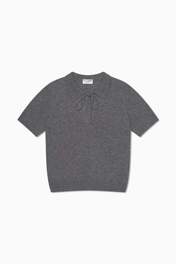 Cashmere and Wool Polo T-Shirt - Grey - Du & Berry