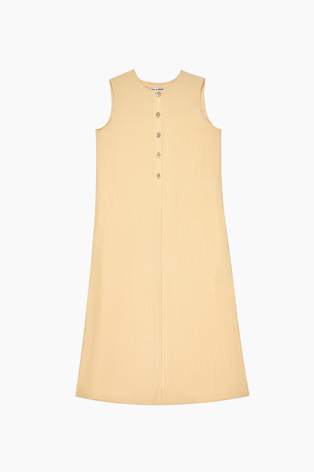 Drift Linen Button Midi Dress in Soft Mustard - Du & Berry
