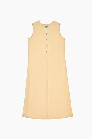 Drift Linen Button Midi Dress in Soft Mustard - Du & Berry