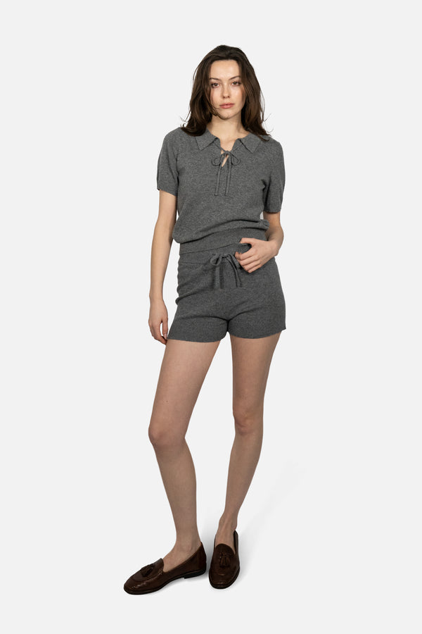 Wool and Cashmere Fine Knit Shorts - Charcoal Cream