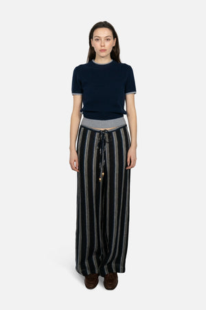 Erin Linen Wide Leg Stripe Pants in Navy