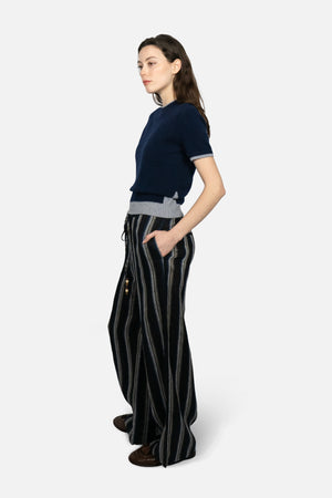 Erin Linen Wide Leg Stripe Pants in Navy