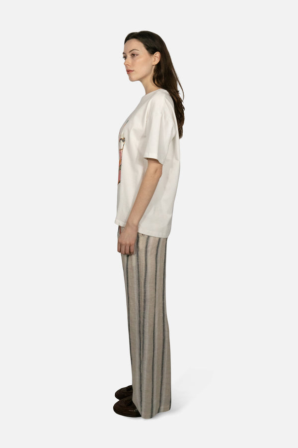 Erin Linen Wide Leg Stripe Pants in Beige