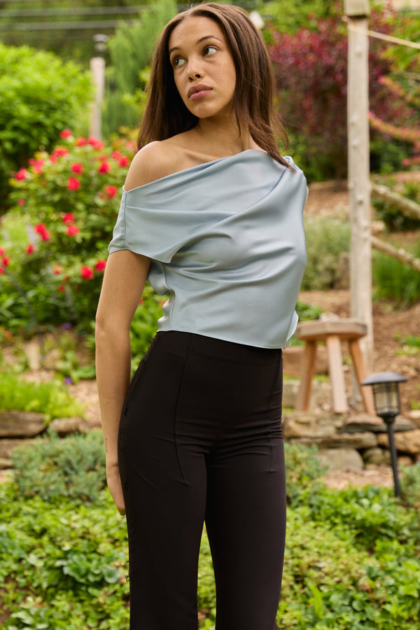 Lunaria Draped Top in Misty Blue