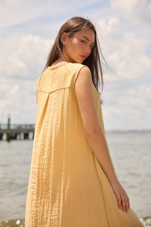 Linen Button Down Midi Dress in Soft Mustard - Du & Berry 