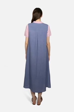 Drift Linen Button Midi Dress in Slate Blue