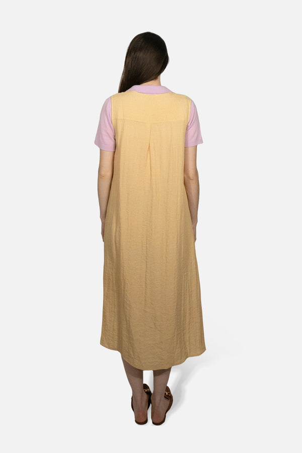 Drift Linen Button Midi Dress in Soft Mustard