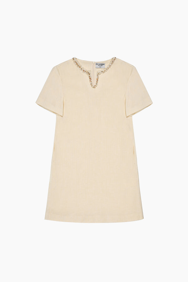 Ayla Hand Beaded Split-Neck Dress - Du & Berry