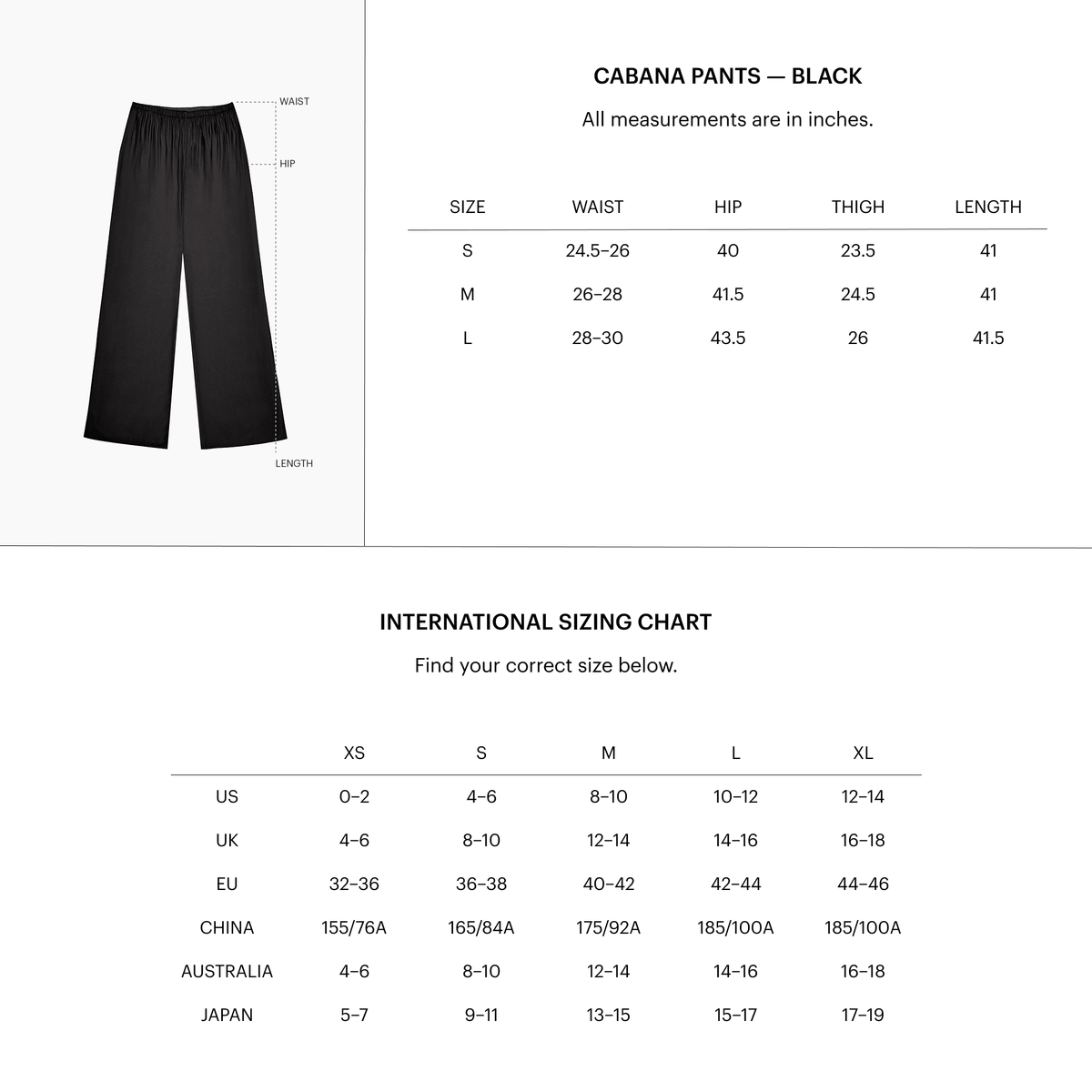 Zoomed Size Chart