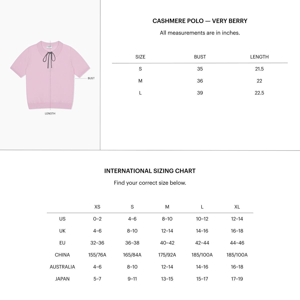 Zoomed Size Chart