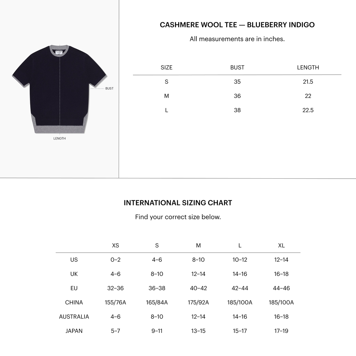 Zoomed Size Chart