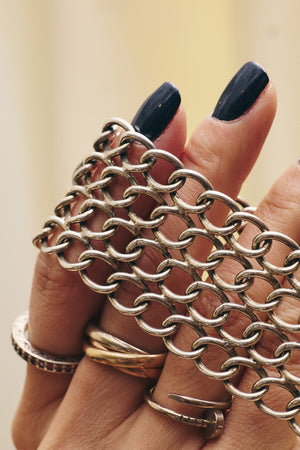 Du & Berry curated vintage - detail view sterling silver belt and four-row chain