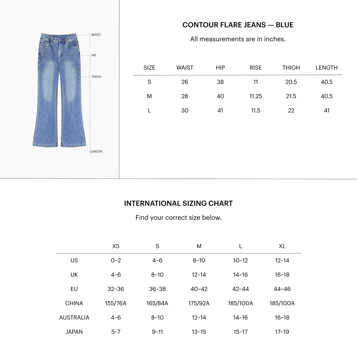 Zoomed Size Chart