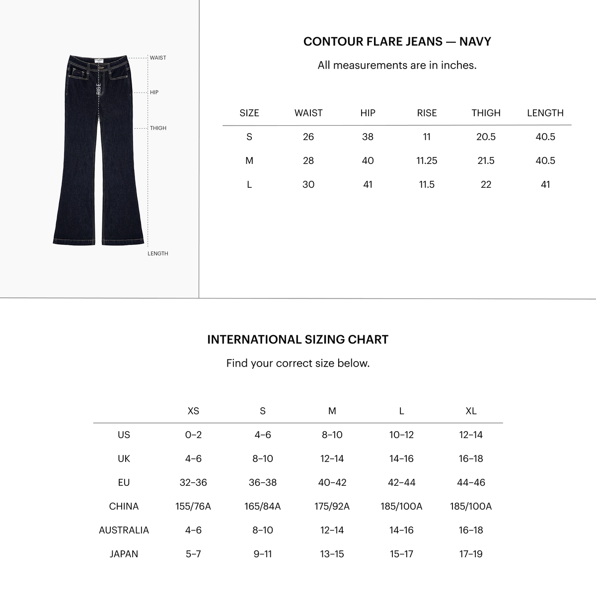 Zoomed Size Chart