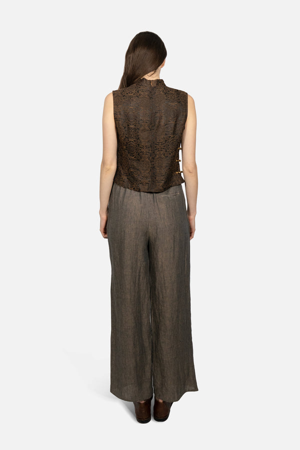 Jacquard Mulberry Silk Vest in Umber Brown