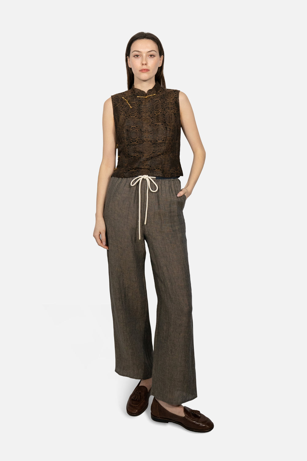 Sojourn Linen Wide Leg Pants in Silver Sage - Du & Berry