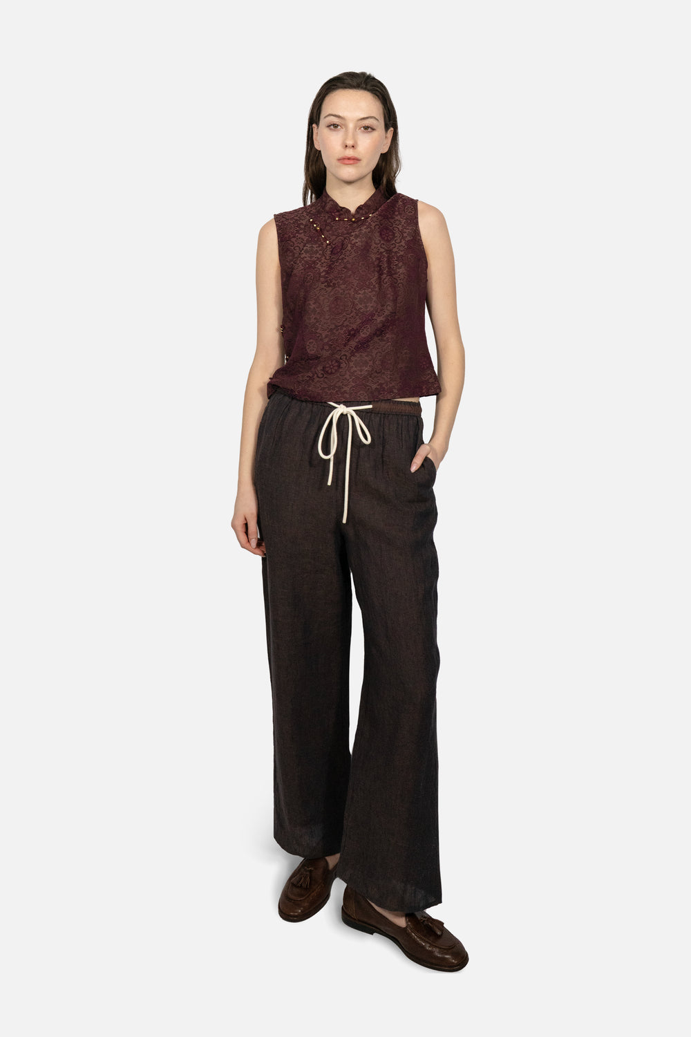 Sojourn Linen Wide Leg Pants in Chocolate - Du & Berry