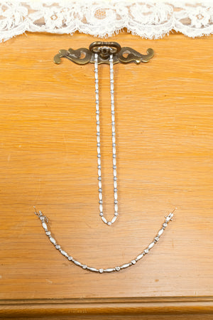 Artisan 925 Silver Matching Necklace and Bracelet with Brilliant Clear Stones