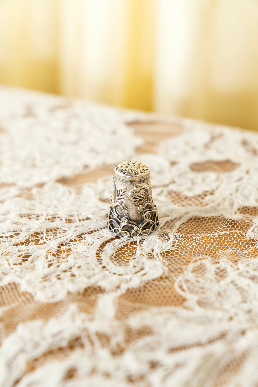 Vintage Sterling Silver Thimble with Raised Floral Motif