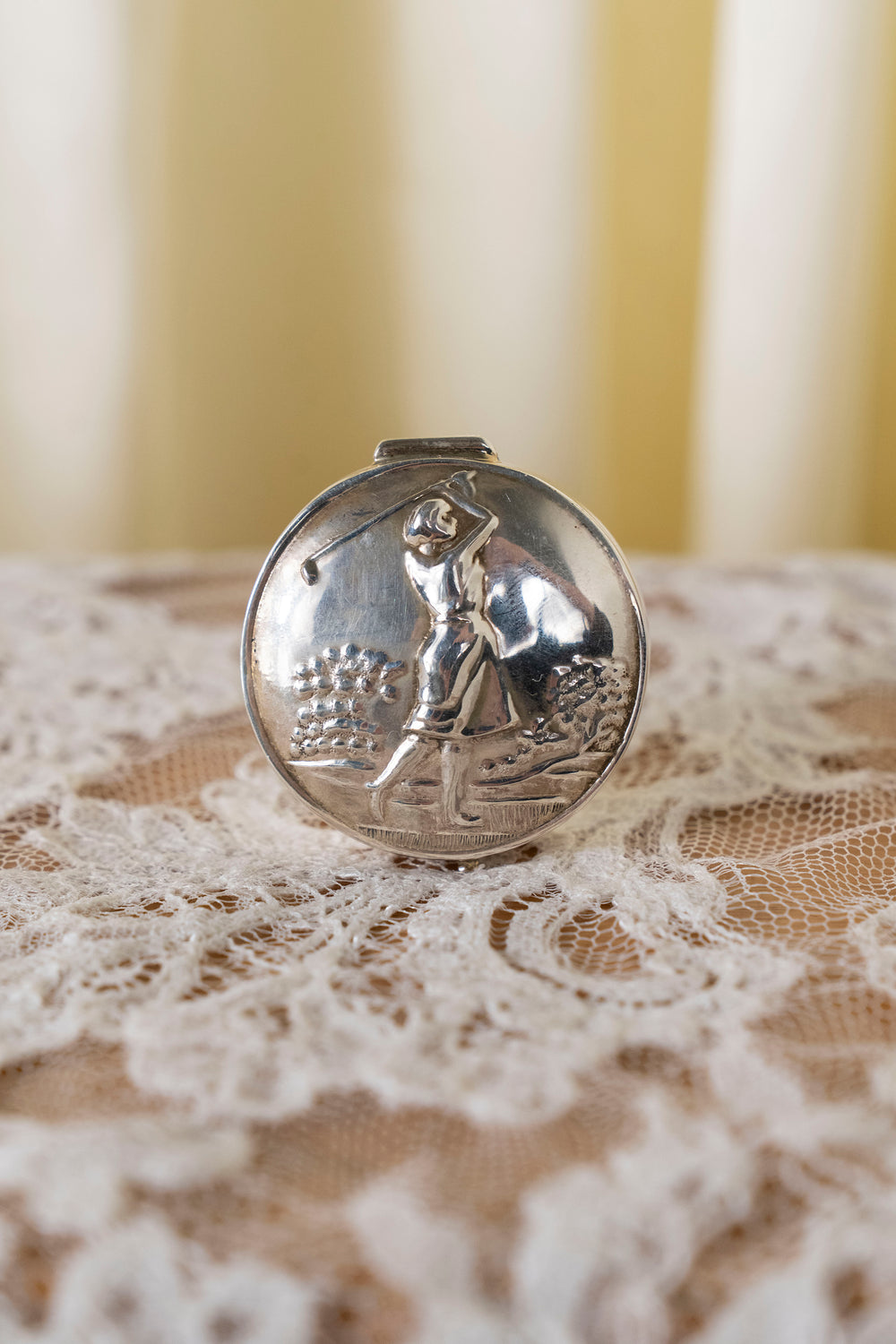 Vintage Silver Box with Lady Golfer Relief
