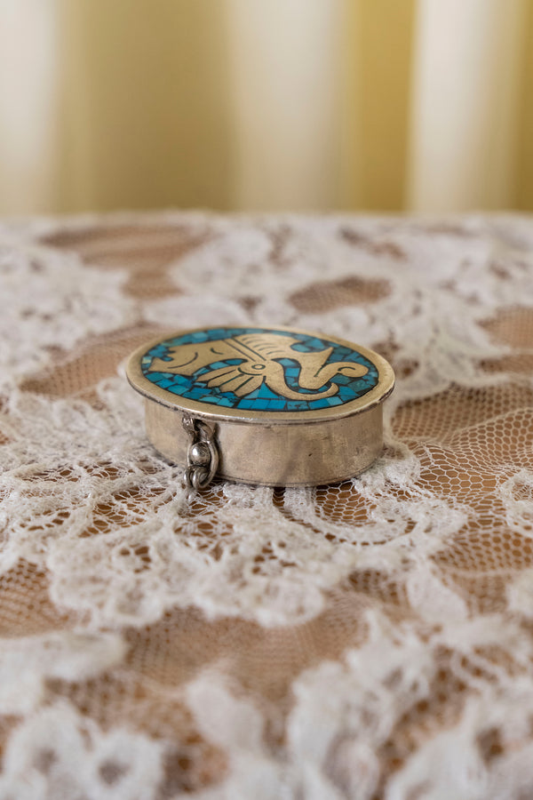 Handcrafted Sterling Silver Box with Turquoise Mosaic Inlay