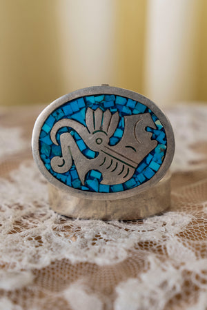 Handcrafted Sterling Silver Box with Turquoise Mosaic Inlay