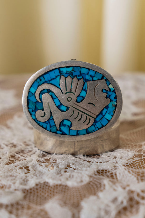 Handcrafted Sterling Silver Box with Turquoise Mosaic Inlay