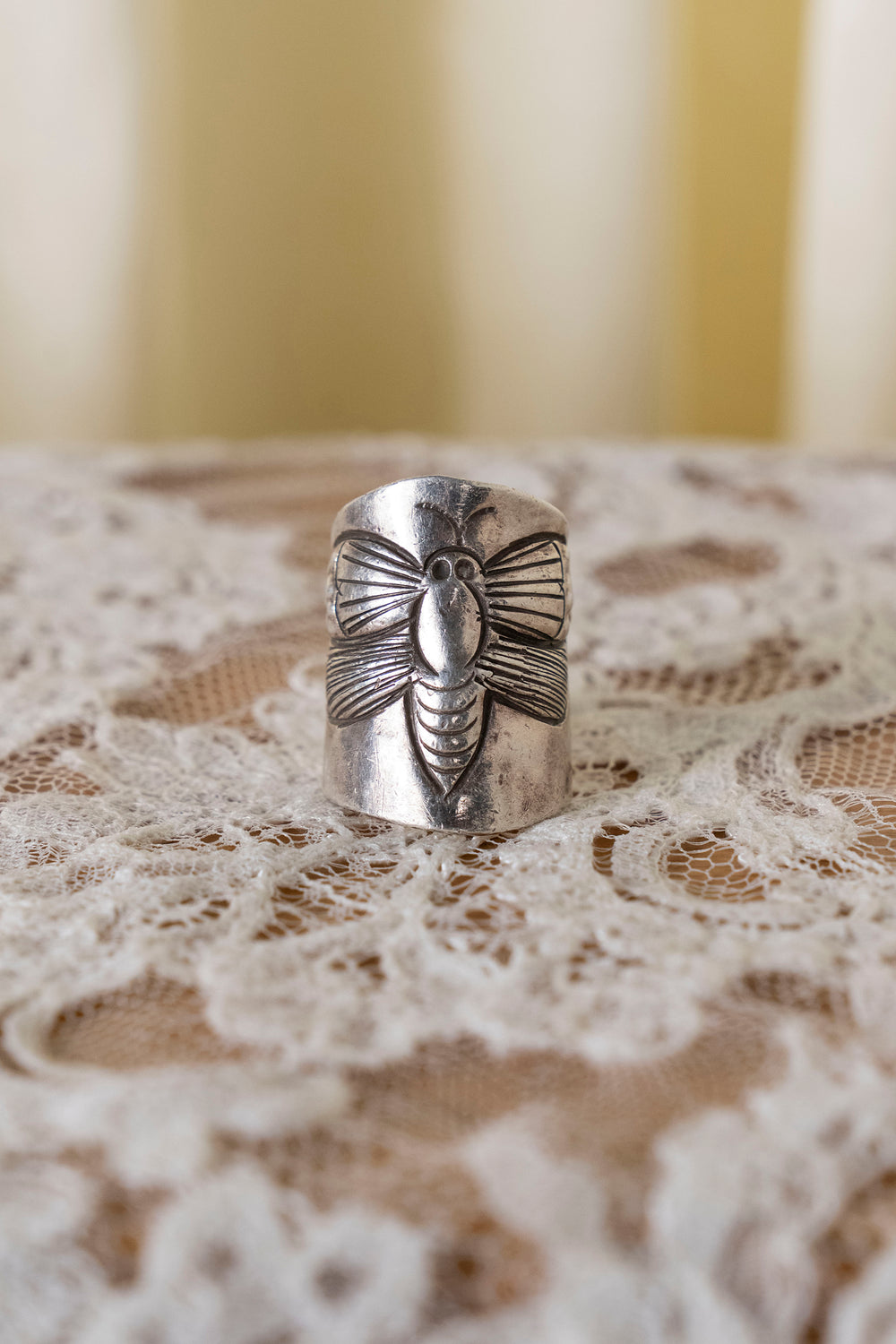 Handcrafted Sterling Silver Ring with Winged Insect Relief