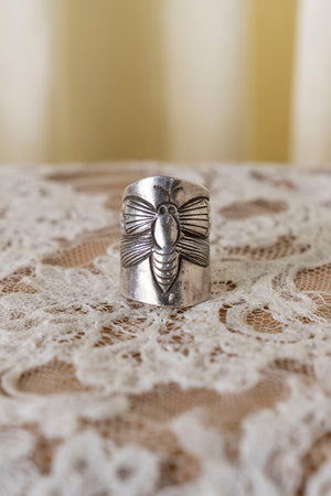 Handcrafted Sterling Silver Ring with Winged Insect Relief