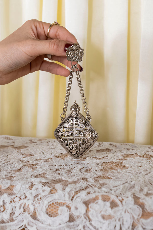 Vintage Chinese Filigree Silver Perfume Pendant