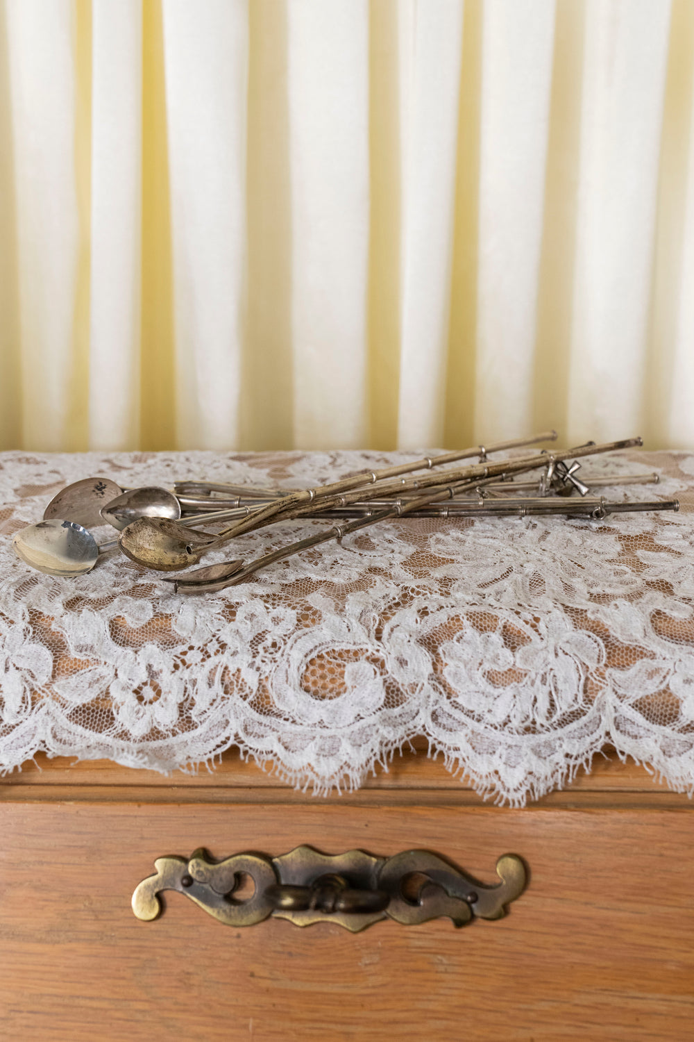 Vintage Silver Bombilla Spoon Set with Egyptian Charms