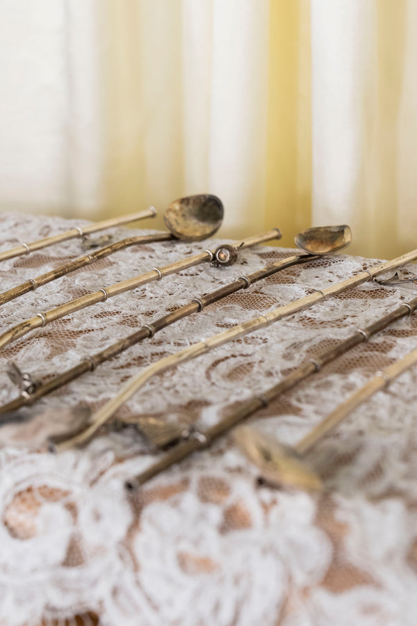 Vintage Silver Bombilla Spoon Set with Egyptian Charms