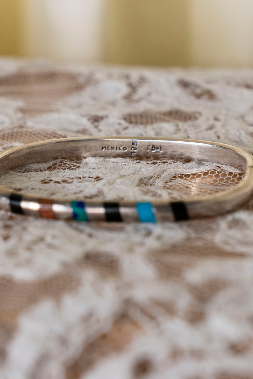 Vintage Mexico 925 Color Block Inlay Bracelet