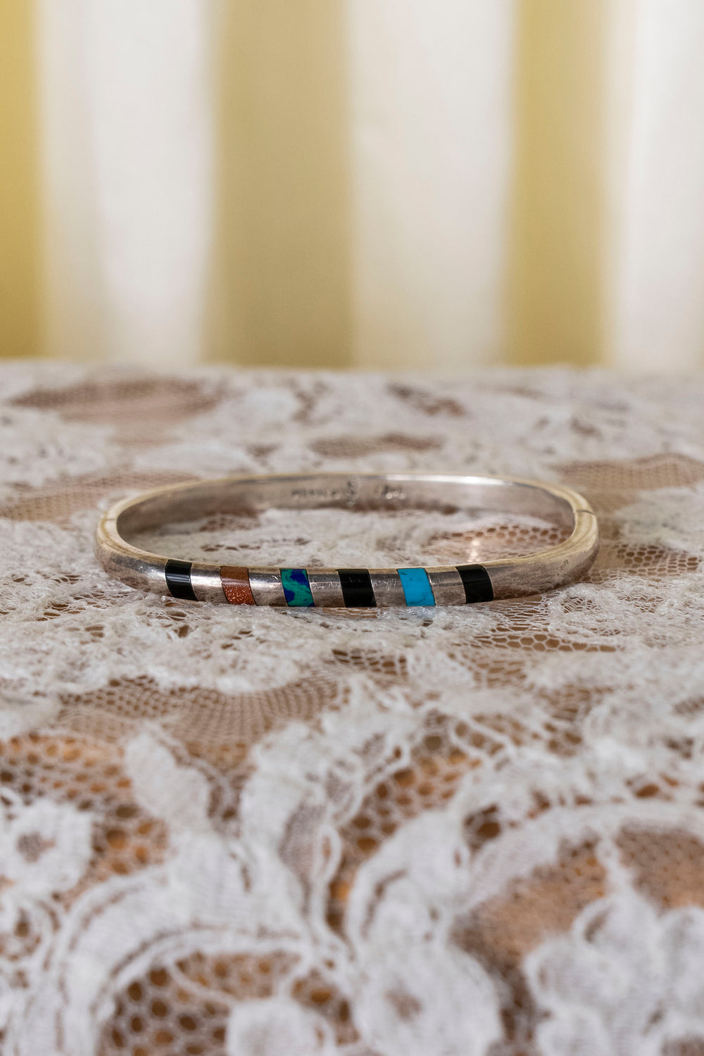 Vintage Mexico 925 Color Block Inlay Bracelet