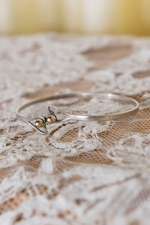 Vintage Sterling Double-Heart & Gold Bead Bracelet