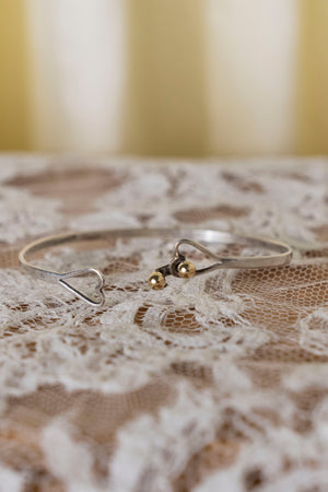 Vintage Sterling Double-Heart & Gold Bead Bracelet