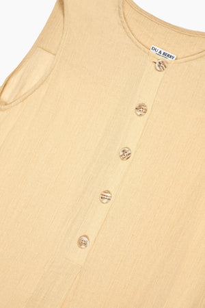Drift Linen Button Midi Dress in Light Yellow