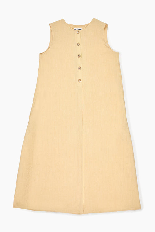 Linen Button Midi Dress in Soft Yellow - Du & Berry 