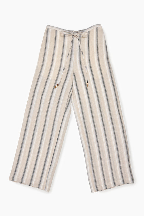 Linen Wide Leg Stripe Pants in Beige - Du & Berry 